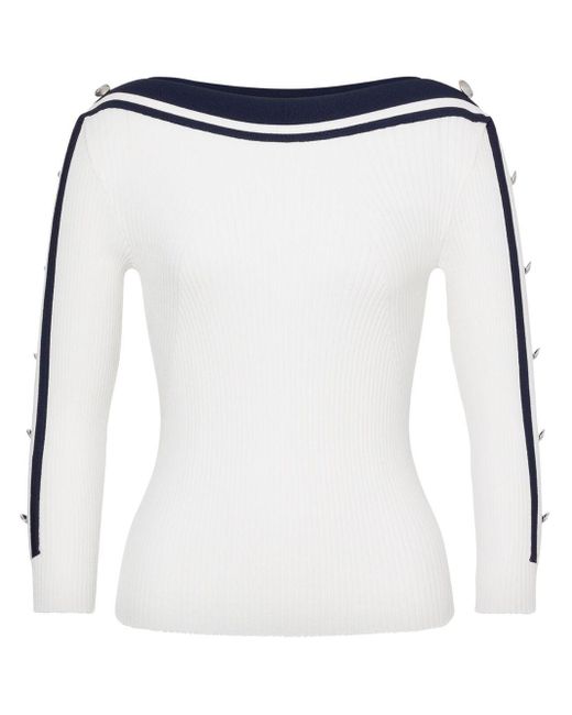 Alberta Ferretti White Stripe-Detailing Sweater