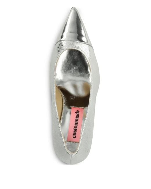 Custommade• White Metallic Cap-Toe Pumps