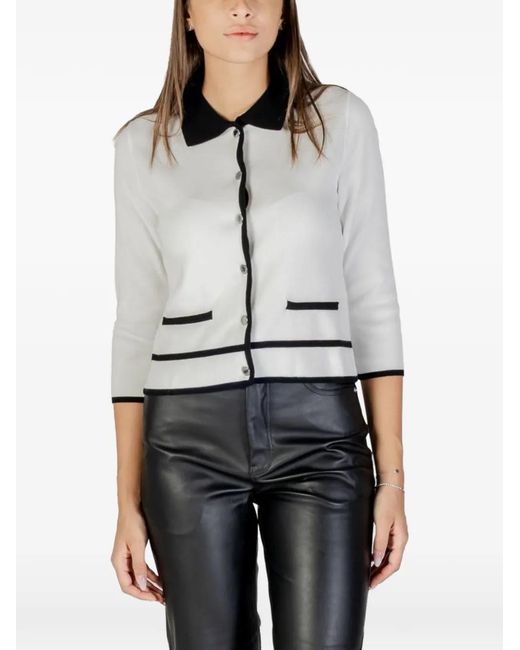Morgan Gray Contrast-Trim Button-Up Cardigan