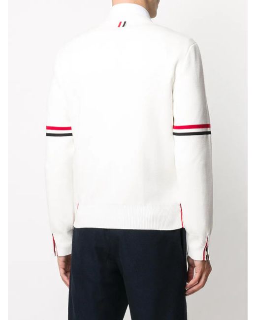 Thom Browne White Tricolour 4-Bar Cardigan for men