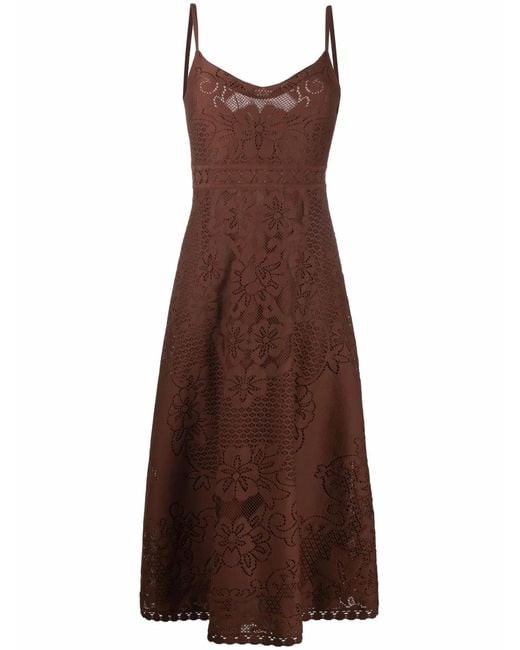 Valentino Garavani Brown Sleeveless Floral Midi Dress