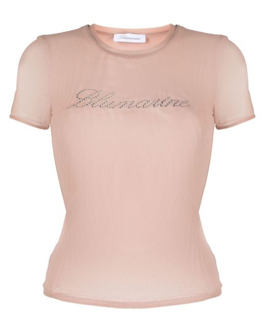 Blumarine Pink Logo-embellishment Mesh T-shirt