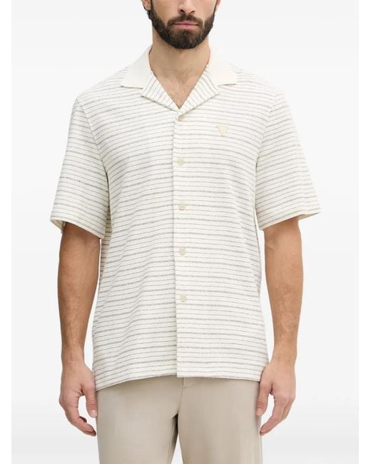 Guess White Striped Camp-Collar Shirt for men