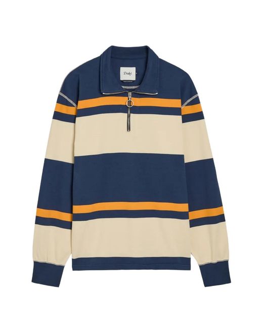 Drake's Blue Striped Zip-Fastening Polo Shirt for men