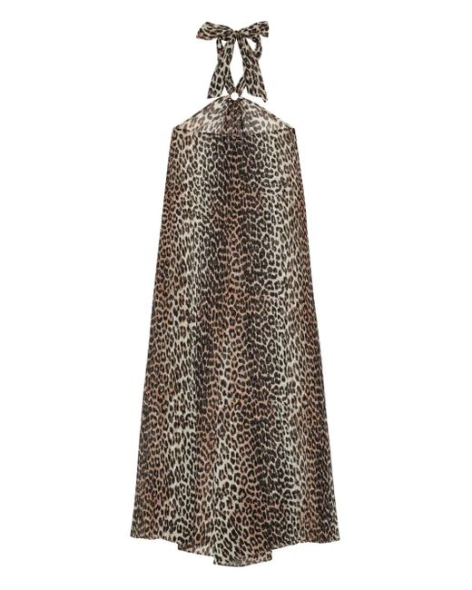 Ganni Natural Leopard-Print Halter Dress