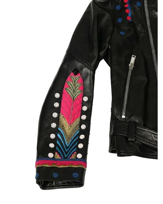 Valentino Garavani Black Bead-Embellished Leather Jacket