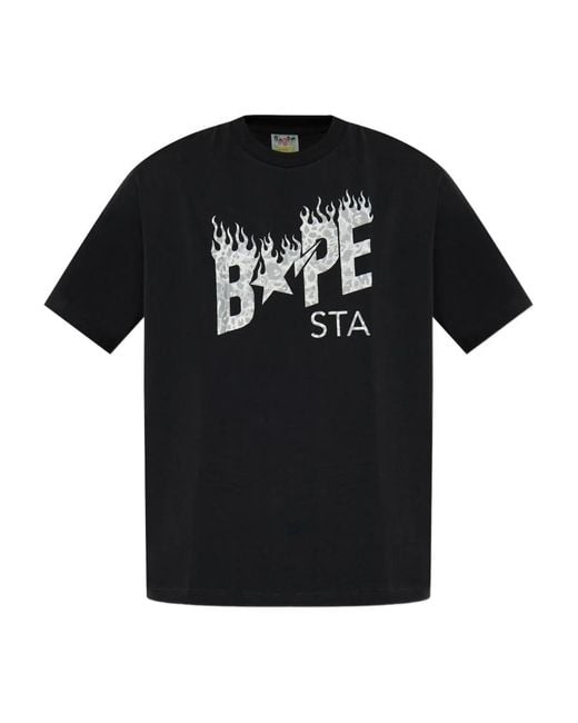 A Bathing Ape Black Bape Sta Leopard-Print T-Shirt for men