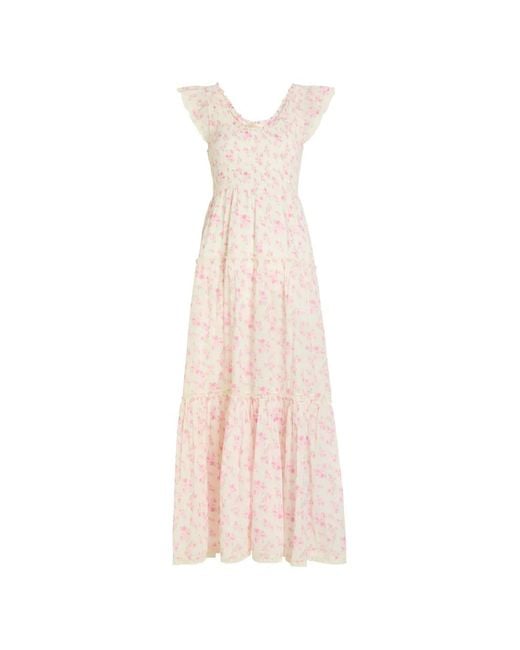 LoveShackFancy Pink Floral-Print Tiered Dress