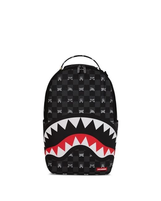 Sprayground Black Shark Check-Pattern Backpack for men