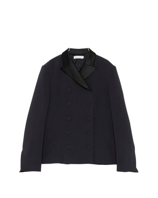 Liviana Conti Blue Double-Breasted Satin-Trim Jacket