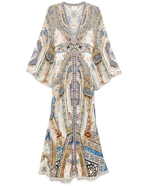 Camilla Maxi-Jurk Met Geplooid Detail in het White