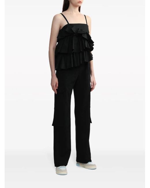MSGM Black Asymmetric Ruffle Top