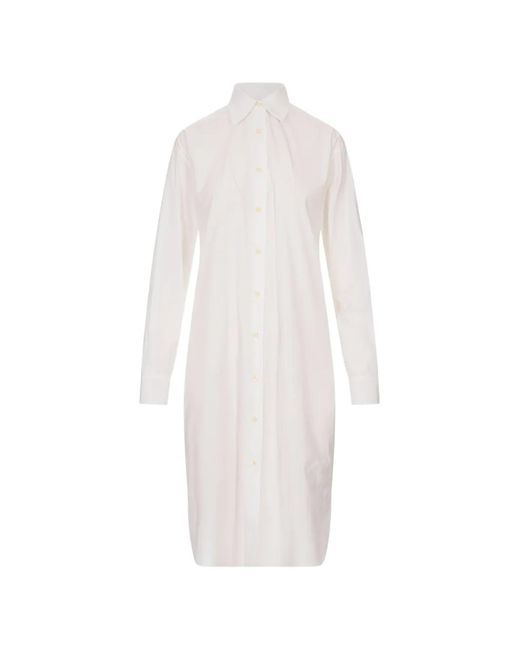 Jil Sander White Pleated-Collar Shirt Dress