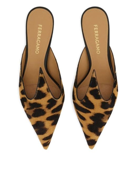 Ferragamo Brown Leopard-Print Mules