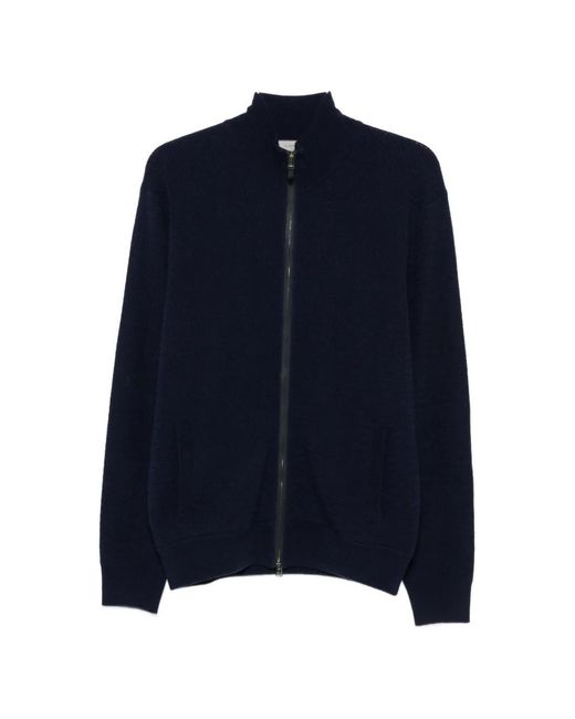 Canali Blue Zip-Up Ribbed-Knit Sweater for men