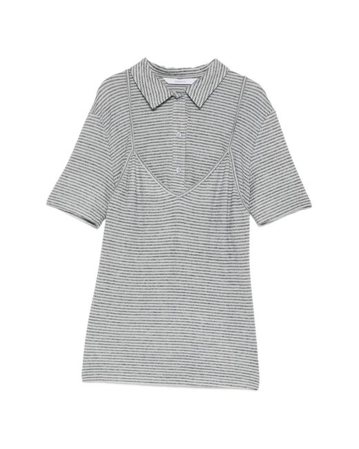 Pushbutton Gray Layered Horizontal-Stripe Polo