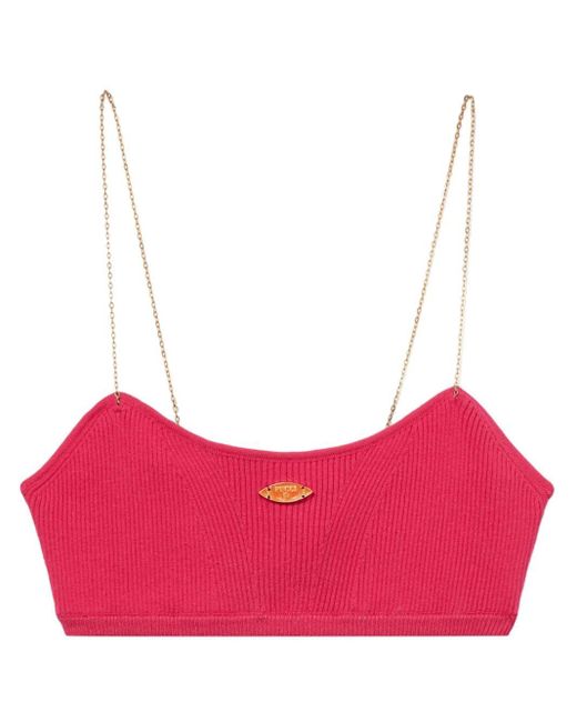 Emilio Pucci Pink Chain-strap Ribbed Bandeau Top
