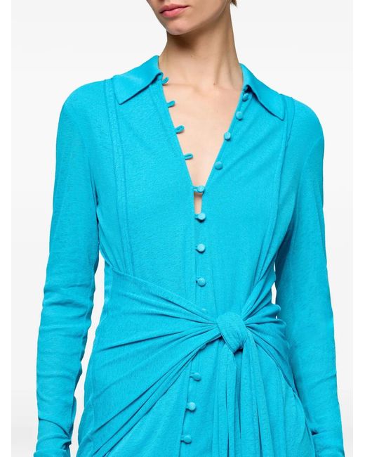 Ganni Blue Robe Mi-Longue À Détail Noué