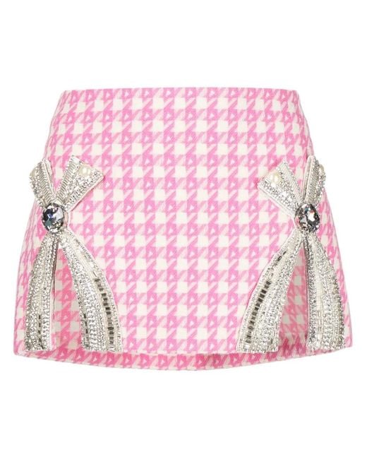 Area Pink Crystal-Embellished Bow Detail Miniskirt