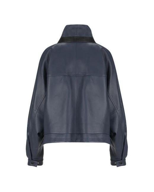 Loewe Blue High-Collar Leather Jacket