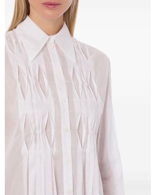 Alberta Ferretti White Pleated Cotton Shirt