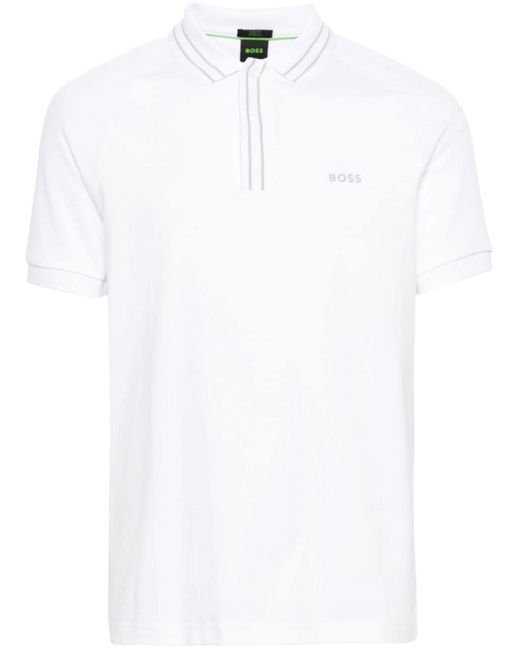 Boss White Logo-print Cotton Polo Shirt for men