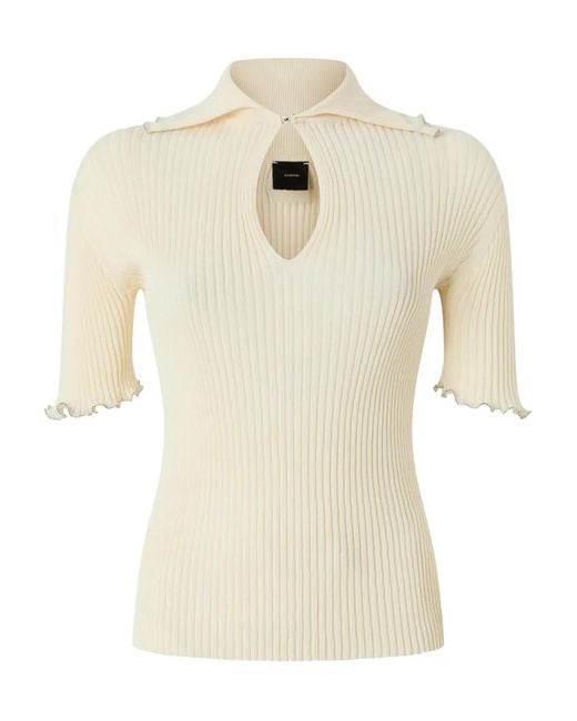 Pinko Natural Ribbed Sweater With Jewel Edges
