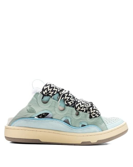 Lanvin Blue Curb Lace-Up Perforated Mules for men