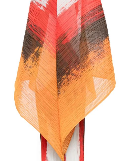 Pleats Please Issey Miyake Orange Pleated Abstract-Print Top