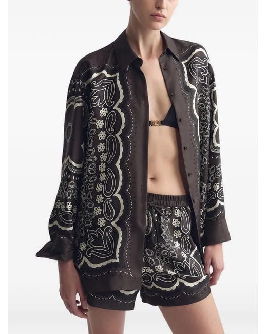 Nili Lotan Gray Alfie Bandana-Print Shirt