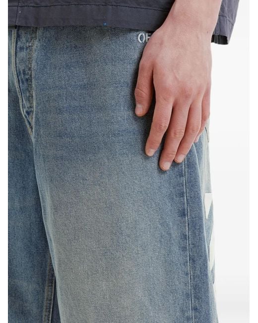 Off-White c/o Virgil Abloh Blue Short En Jean À Imprimé Diagonals for men