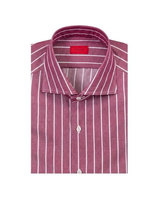 Isaia Pink Striped Cotton Shirt for men