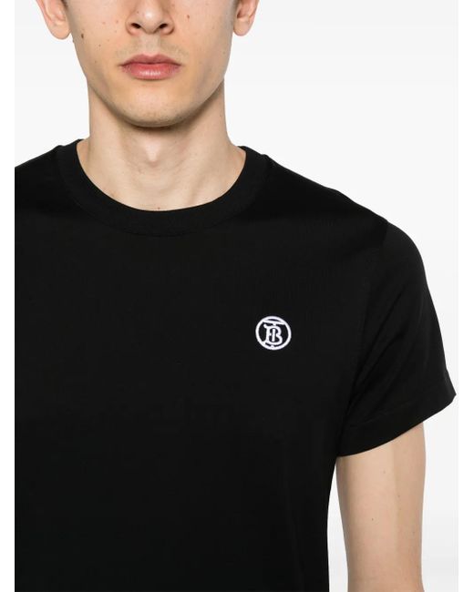 Burberry Black Logo-Embroidered Cotton T-Shirt for men