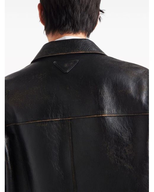 Prada Black Distressed-effect Leather Jacket for men