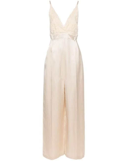 Alysi Natural V-Neck Wide-Leg Jumpsuit