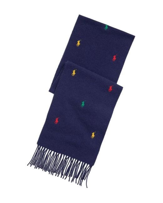 メンズ Polo Ralph Lauren ポニーエンブロイダリー フリンジスカーフ Blue