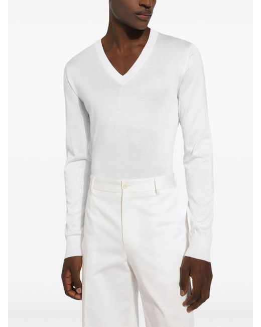 Dolce & Gabbana White Long-sleeve Silk Top for men