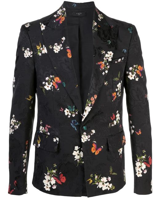 Amiri Black Floral Embroidered Printed Blazer for men