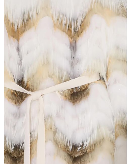 Yves Salomon Natural Chevron-Pattern Belted Coat