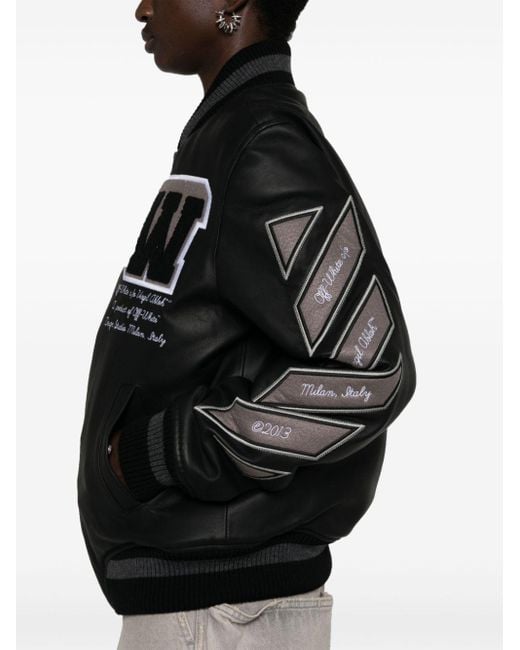 Off-White c/o Virgil Abloh Black Varsity Leather Bomber Jacket