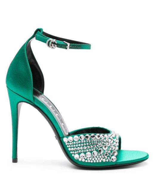 Gucci Green 100mm Crystal-embellished Sandals