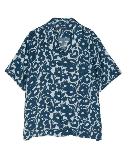 Frescobol Carioca Blue Perennial-print Linen Shirt for men