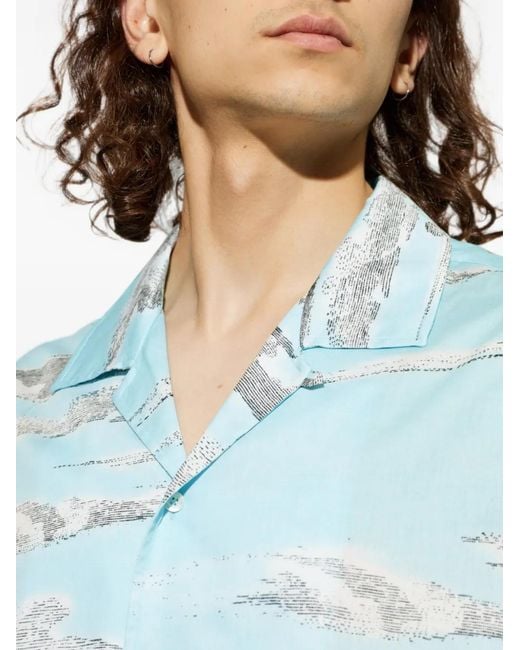 Moschino Blue Cloud-Print Camp-Collar Shirt for men