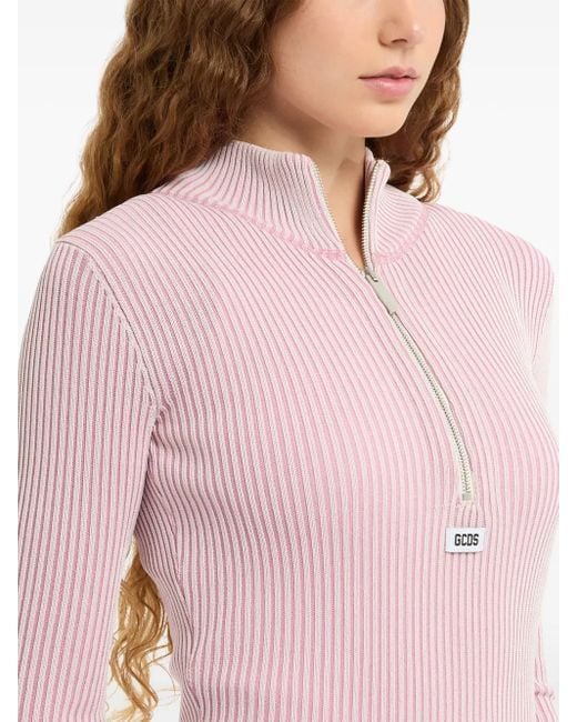 Gcds Pink Ribbed Knit Zip-Front Dress