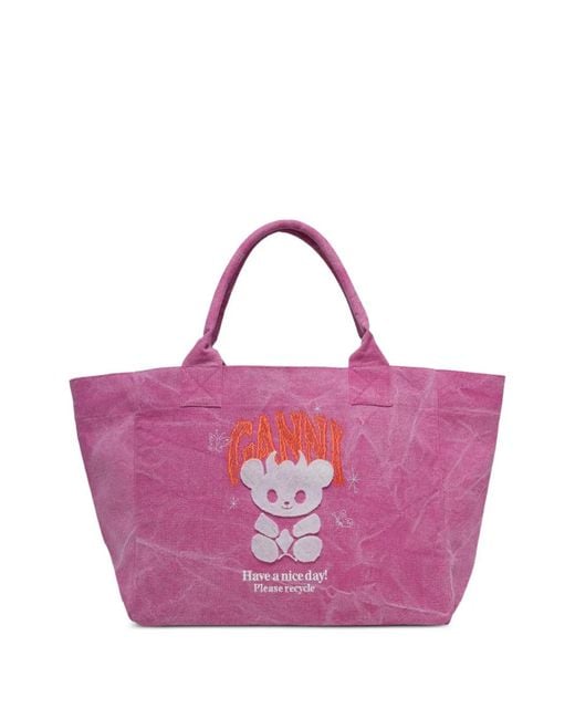 Ganni Pink Evil Bear Trapeze Shoulder Bag