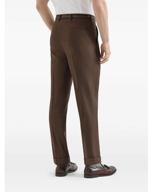 Brunello Cucinelli Brown Virgin-Wool And Cashmere Trousers With Pleat for men
