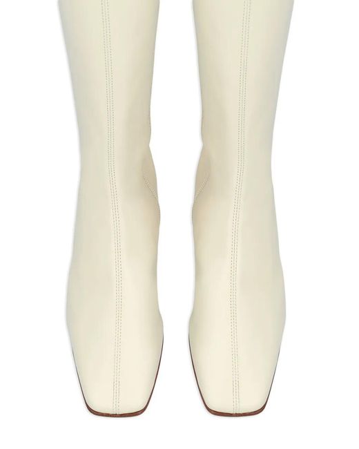 By Far White Edie Square-Toe Leather Knee-High Boots