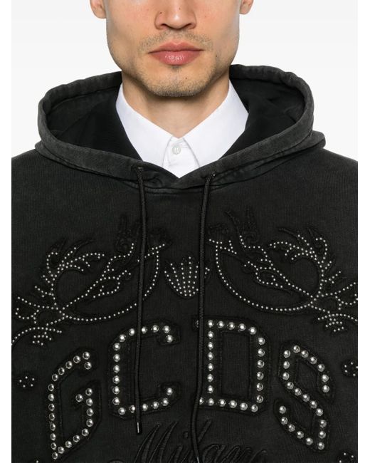 Gcds Black Logo-Patch Hoodie for men