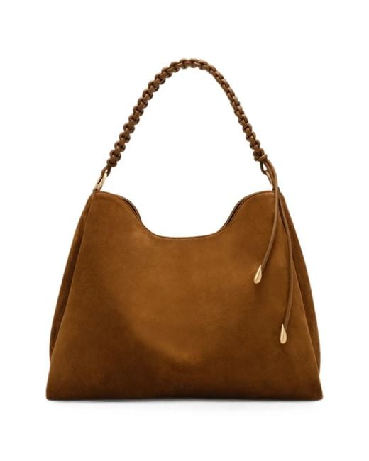 Cult Gaia Brown Osa Suede Braided-Handle Tote Bag