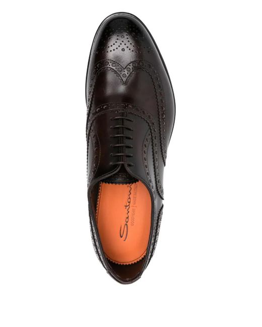 Santoni Black Leather Brogue Oxford Shoes for men